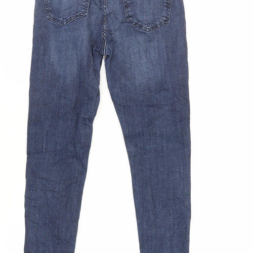 Topshop Womens Blue Cotton Skinny Jeans Size 30 in L32 in Regular Zip - Raw Hem