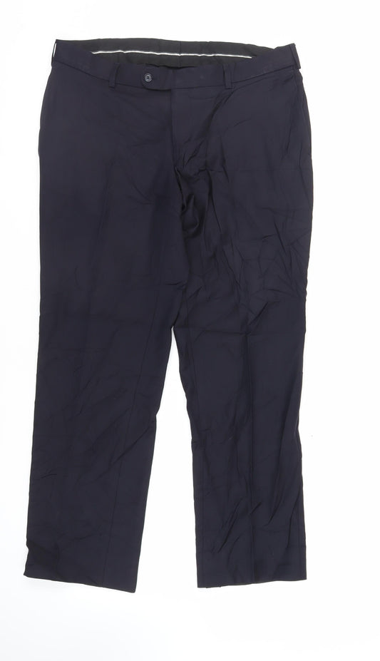 Atelier Torino Mens Blue Polyester Dress Pants Trousers Size 36 in L30 in Regular Zip