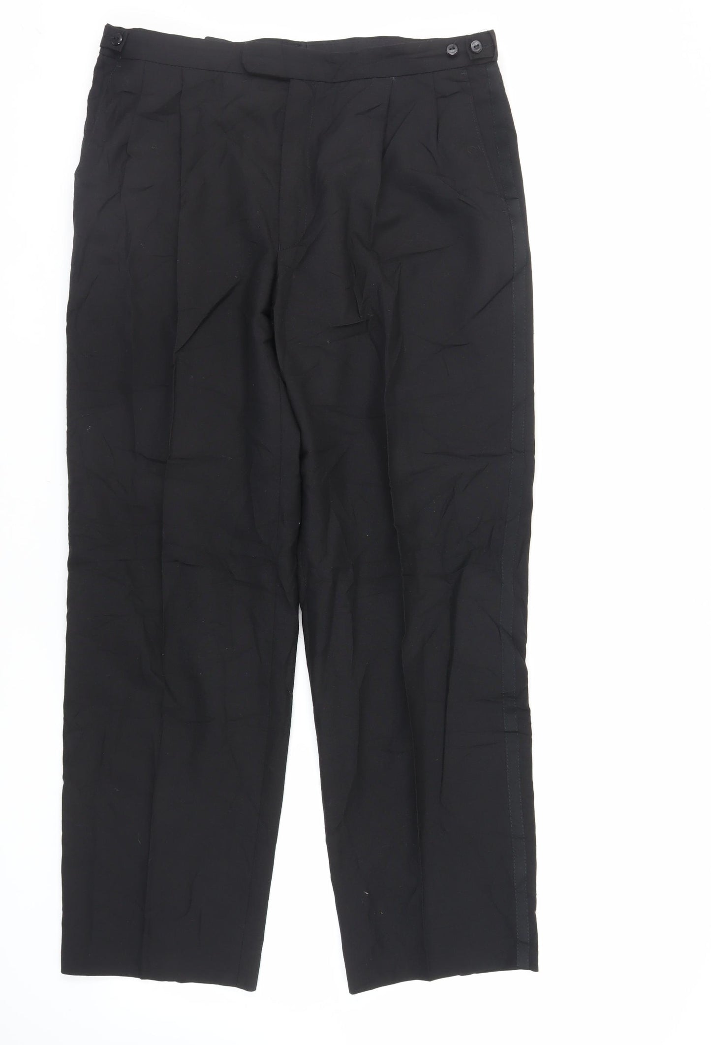 St Michael Mens Black Polyester Dress Pants Trousers Size 36 in L31 in Regular Zip