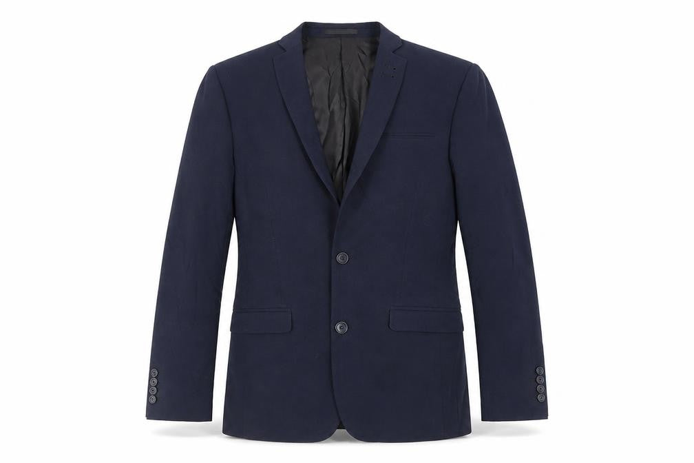 Front view of ASOS men’s blue polyester jacket suit jacket, size 36, regular