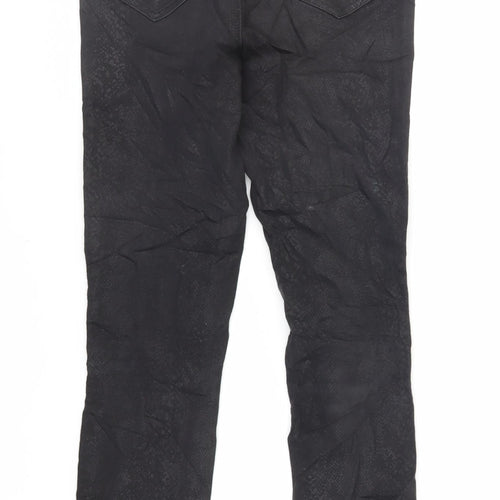 TU Womens Black Animal Print Cotton Skinny Jeans Size 10 L28 in Regular Zip - Coated