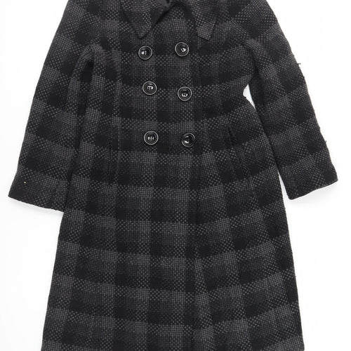 Planet Womens Black Check Pea Coat Coat Size 12 Button