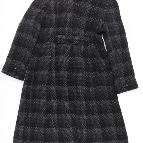 Planet Womens Black Check Pea Coat Coat Size 12 Button