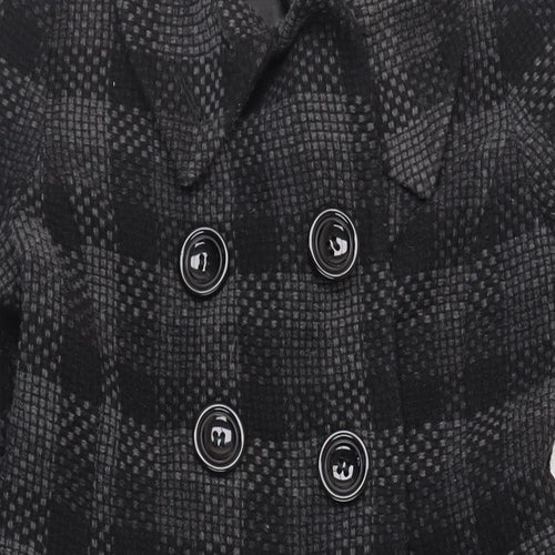 Planet Womens Black Check Pea Coat Coat Size 12 Button