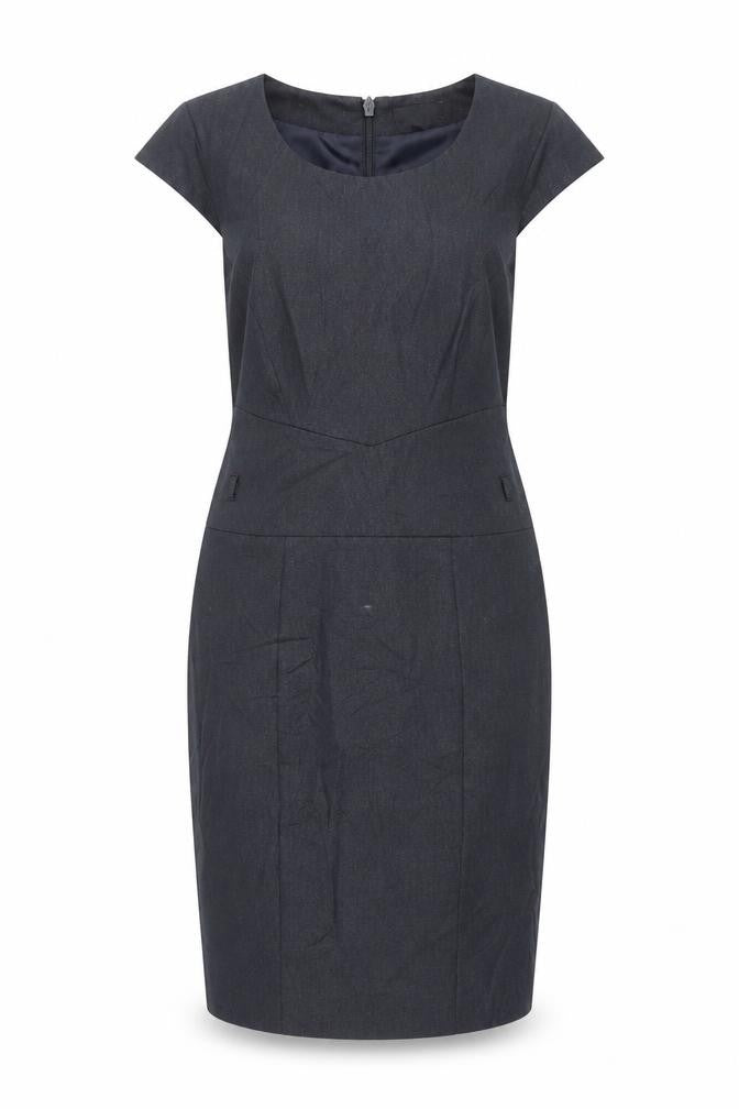 Front view of Next women’s blue polyester pencil dress, size UK 10, round neck zip - lined