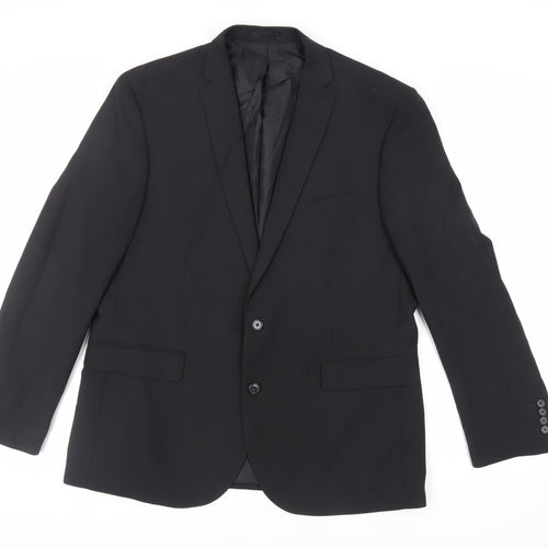 Fellini Mens Black Polyester Jacket Suit Jacket Size 46 Regular