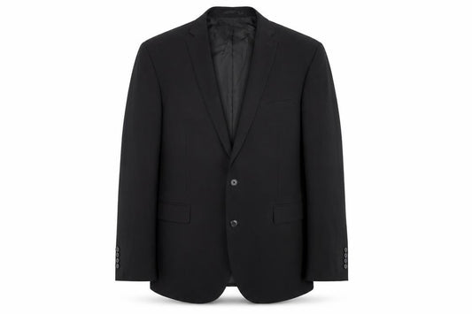 Front view of Fellini men’s black polyester jacket suit jacket, size 46, regular