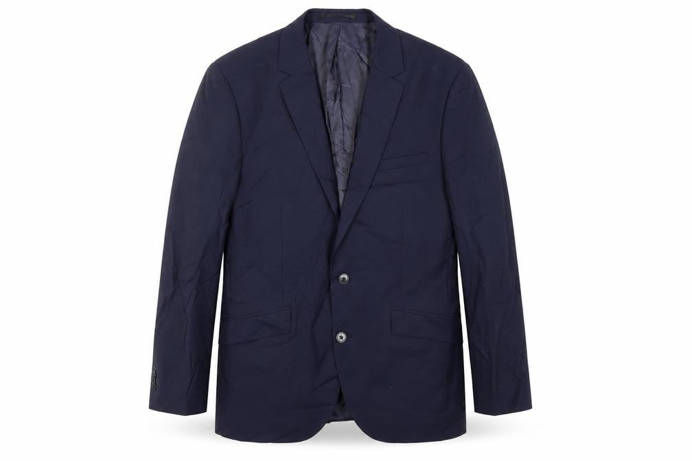 Front view of Kenneth Cole men’s blue wool jacket suit jacket, size 40, regular