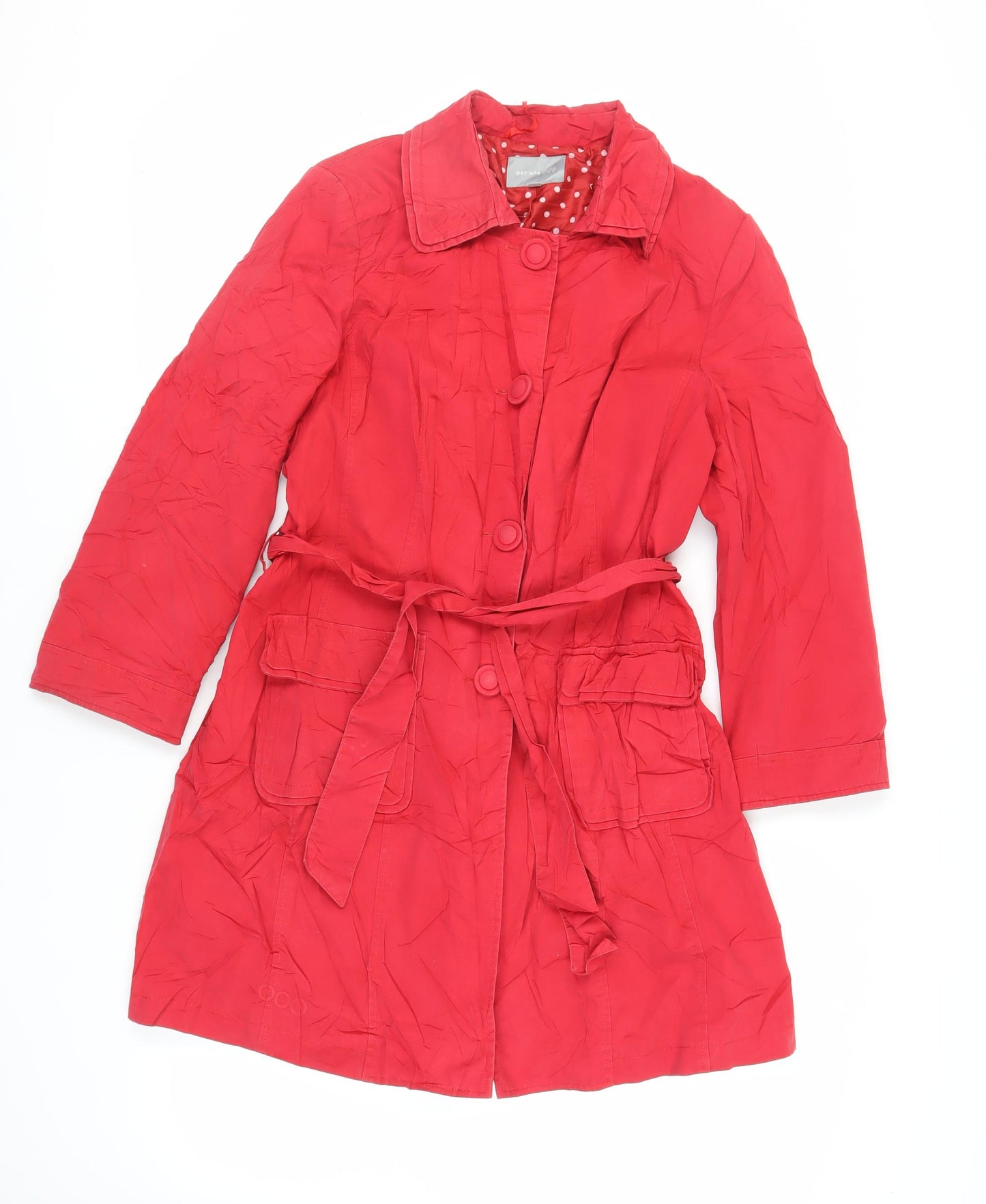 Per Una Womens Red Trench Coat Coat Size 14 Button - Belted