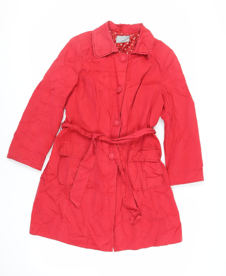 Per Una Womens Red Trench Coat Coat Size 14 Button - Belted