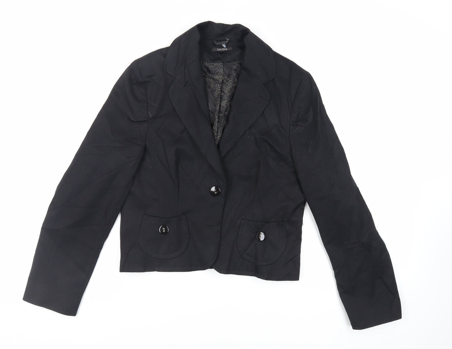 Savida Womens Black Jacket Blazer Size 14 Button
