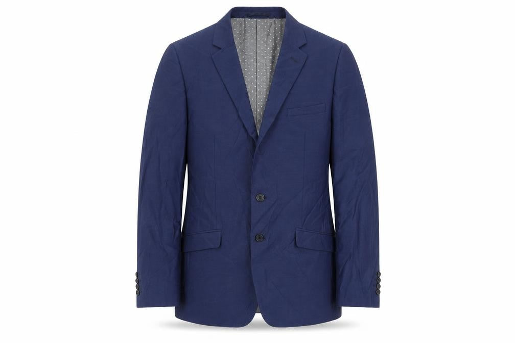 Front view of Dobell men’s blue polyester jacket suit jacket, size 40, regular