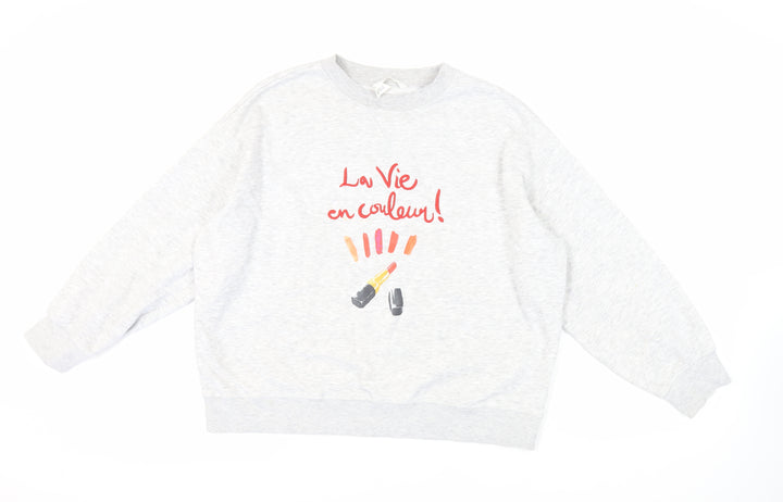 H&M Womens Grey Cotton Pullover Sweatshirt Size M Pullover - French Slogan