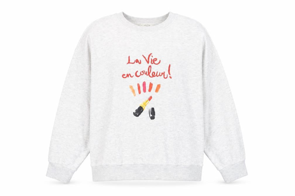 Front view of H&M women’s grey cotton pullover sweatshirt, size M, pullover - french slogan