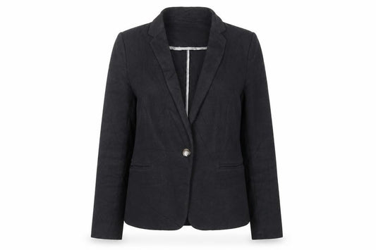 Front view of Marks & Spencer women’s black jacket blazer, size UK 12, button