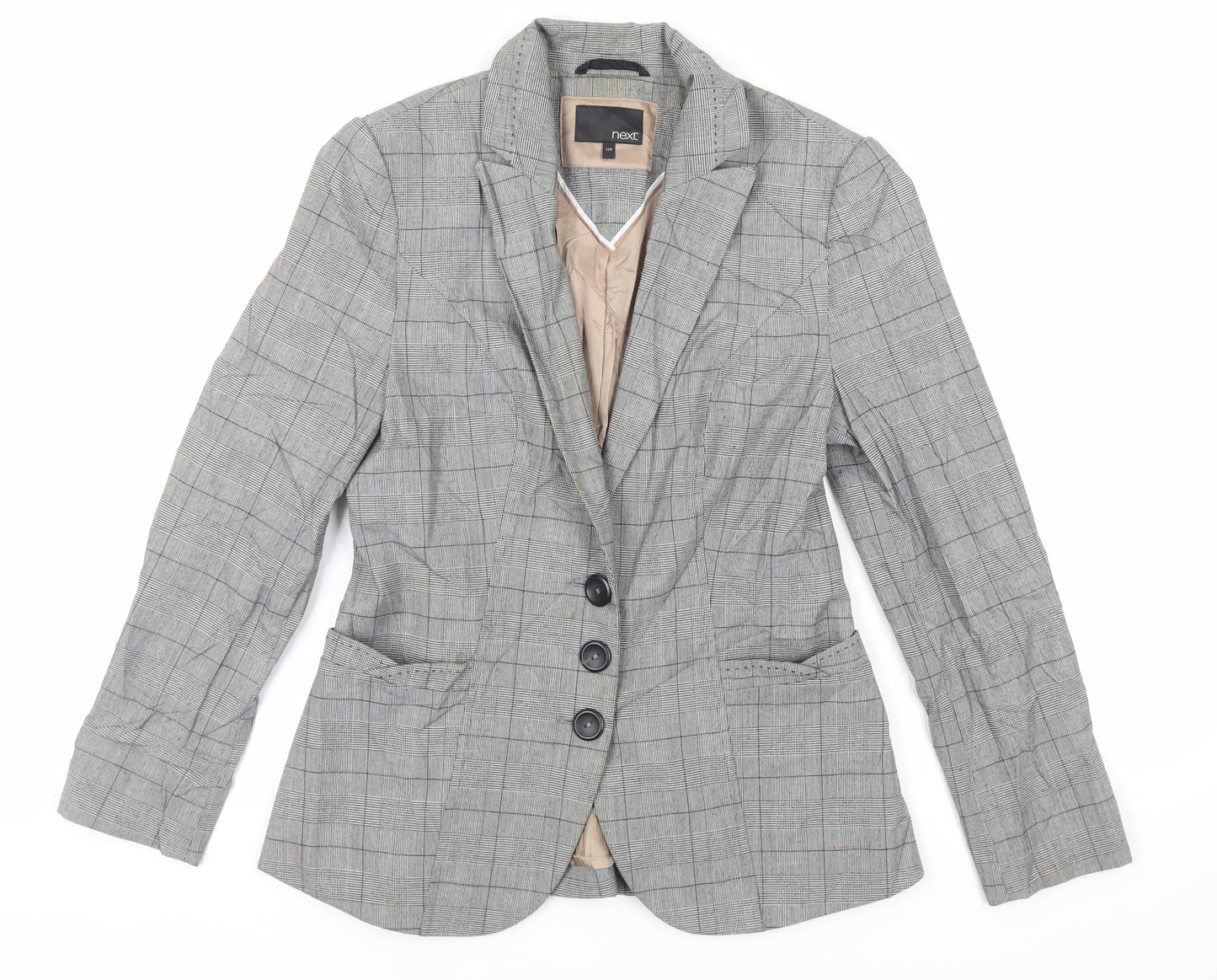NEXT Womens Grey Plaid Jacket Blazer Size 12 Button
