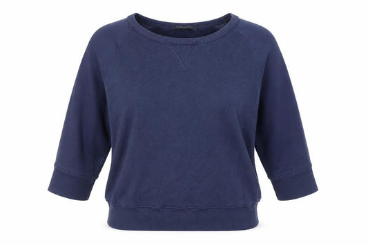 French Connection Womens Blue Cotton Pullover Sweatshirt Size M Pullover - Sheer Sleeves