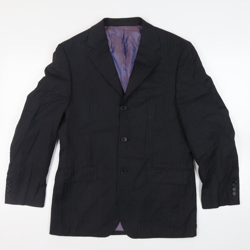 Marks and Spencer Mens Black Striped Wool Jacket Suit Jacket Size 38 Regular