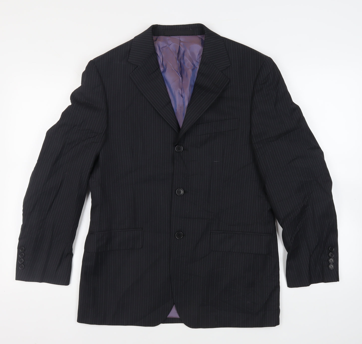 Marks and Spencer Mens Black Striped Wool Jacket Suit Jacket Size 38 Regular