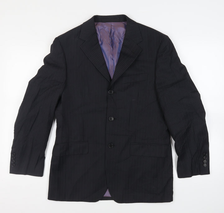 Marks and Spencer Mens Black Striped Wool Jacket Suit Jacket Size 38 Regular