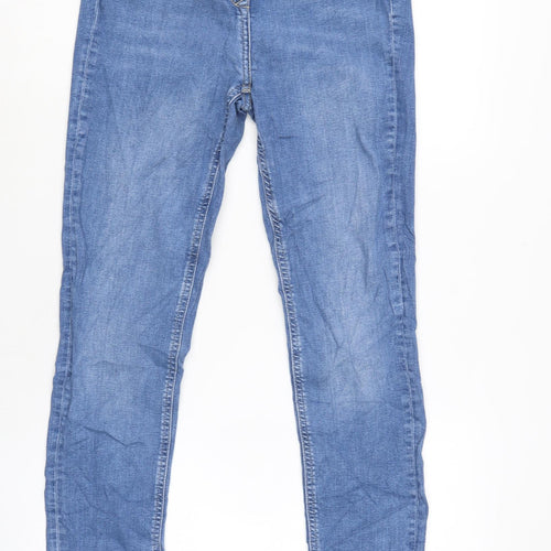 NEXT Womens Blue Cotton Blend Tapered Jeans Size 12 L28 in Extra-Slim Zip