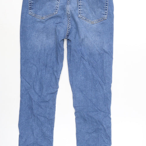 NEXT Womens Blue Cotton Blend Tapered Jeans Size 12 L28 in Extra-Slim Zip