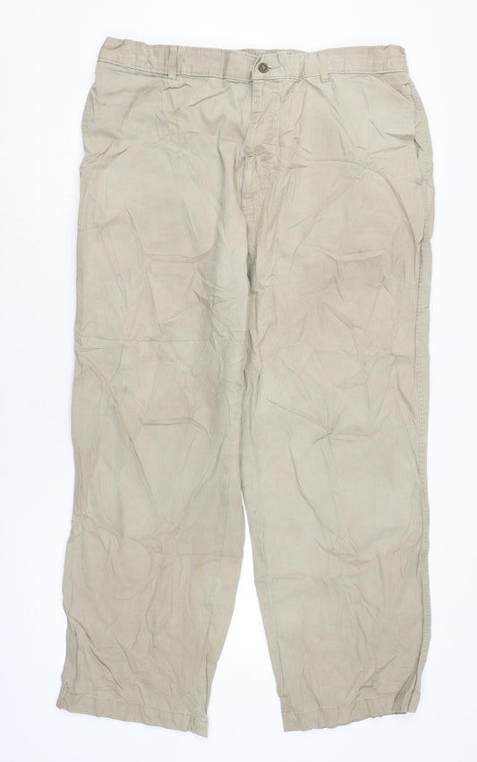 Essentials Mens Beige Cotton Trousers Size 38 in L27 in Regular Zip