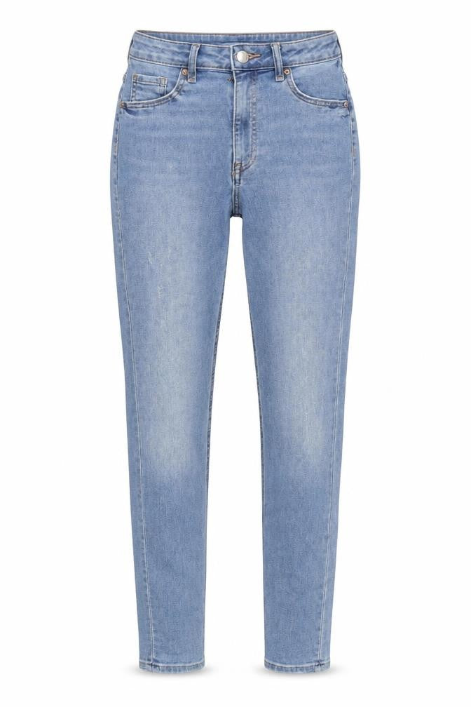 H&M Womens Blue Cotton Blend Tapered Jeans Size 8 L26 in Regular Zip - Distressed