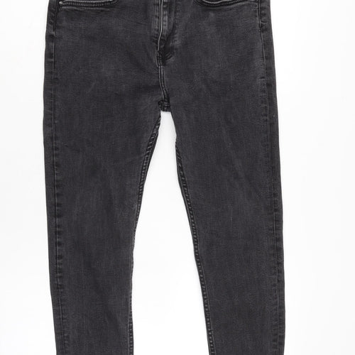 Zara Mens Grey Cotton Blend Tapered Jeans Size 32 in L26 in Regular Zip