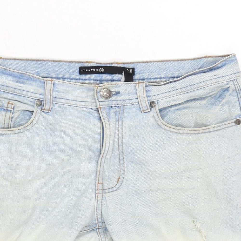 Nineteen Mens Blue Cotton Bermuda Shorts Size 30 in Regular Zip