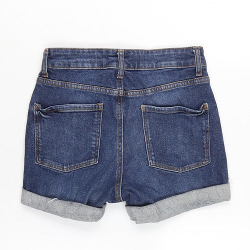 Dorothy Perkins Womens Blue Cotton Boyfriend Shorts Size 6 Regular Zip