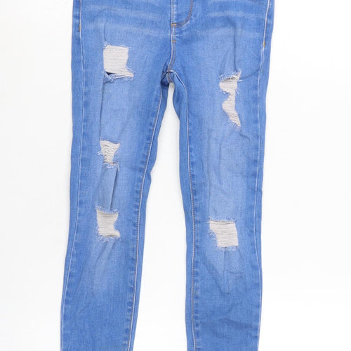 River Island Girls Blue Cotton Tapered Jeans Size 7 Years L21.5 in Regular Zip