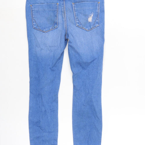 River Island Girls Blue Cotton Tapered Jeans Size 7 Years L21.5 in Regular Zip