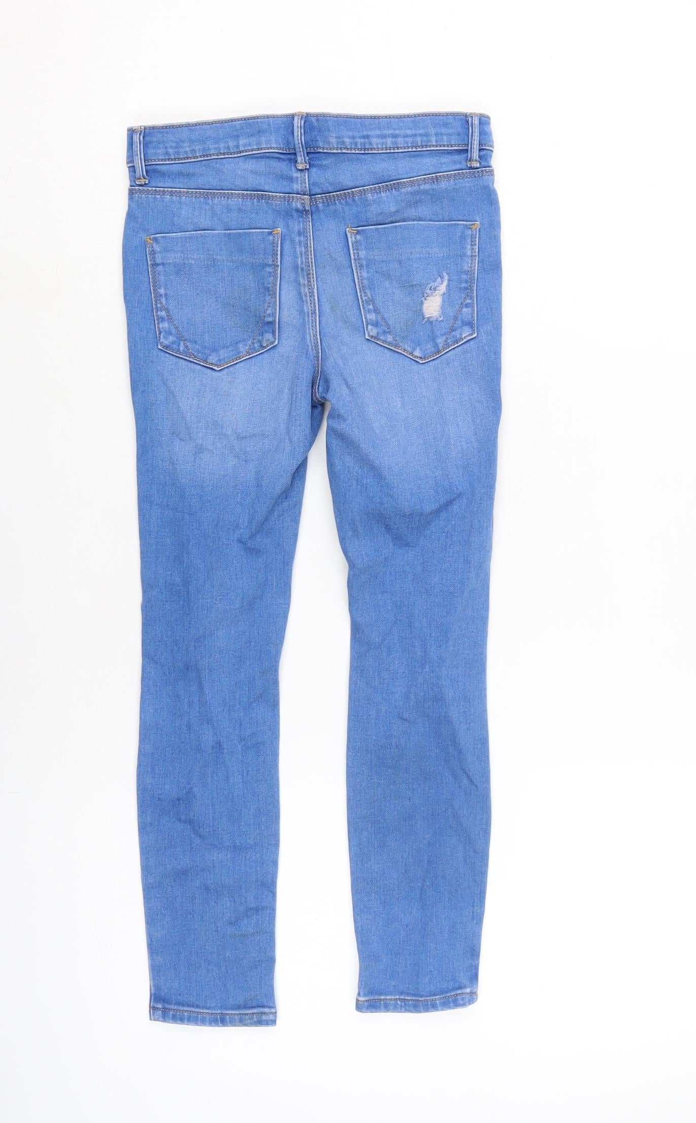 River Island Girls Blue Cotton Tapered Jeans Size 7 Years L21.5 in Regular Zip