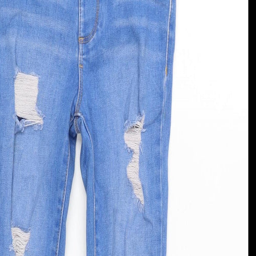 River Island Girls Blue Cotton Tapered Jeans Size 7 Years L21.5 in Regular Zip