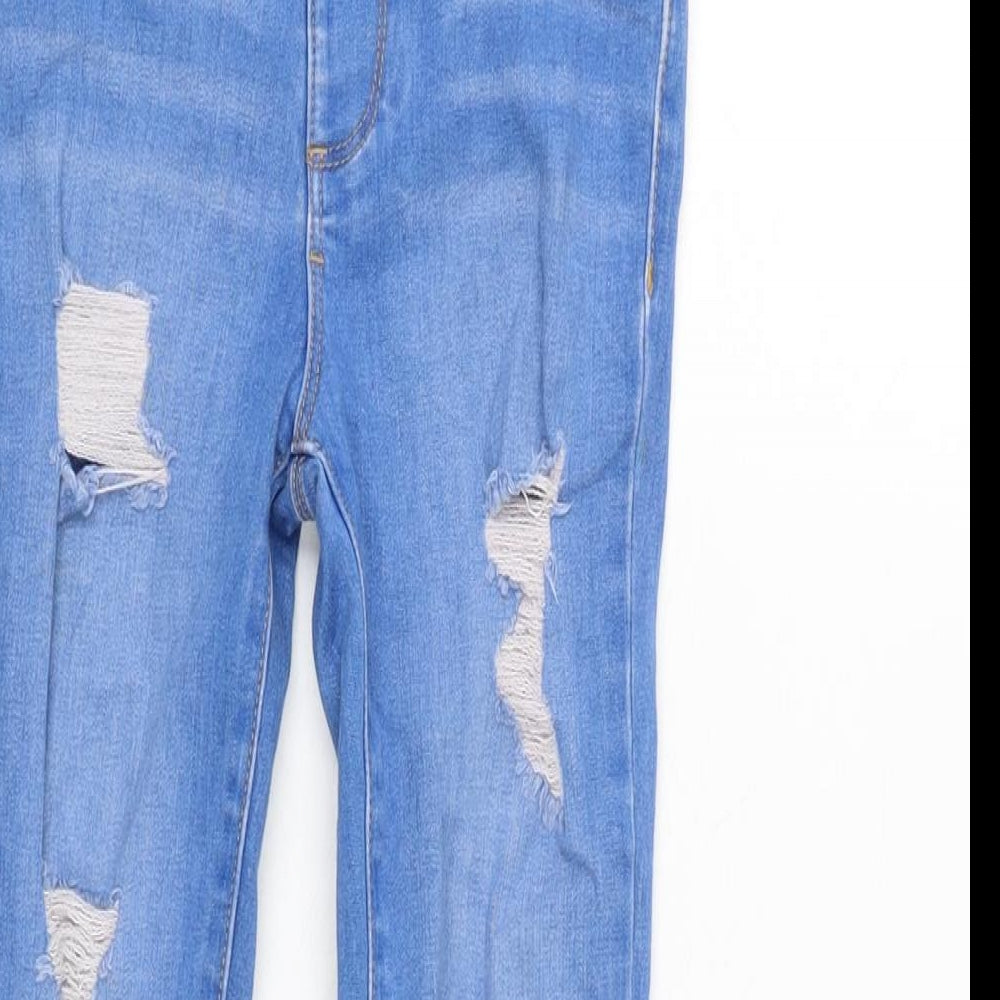 River Island Girls Blue Cotton Tapered Jeans Size 7 Years L21.5 in Regular Zip