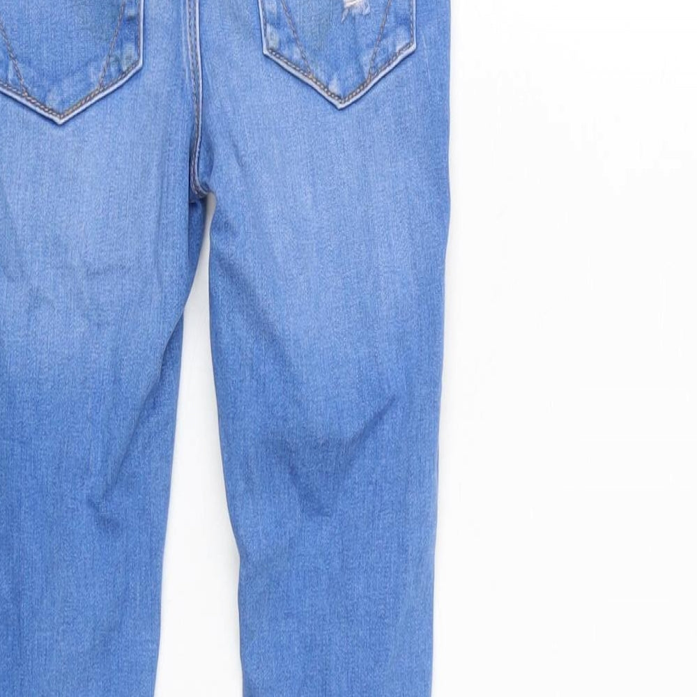 River Island Girls Blue Cotton Tapered Jeans Size 7 Years L21.5 in Regular Zip