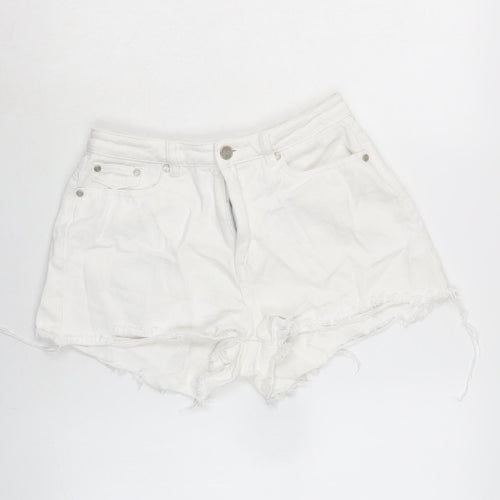 Missguided Womens White Cotton Cut-Off Shorts Size 10 Regular Zip