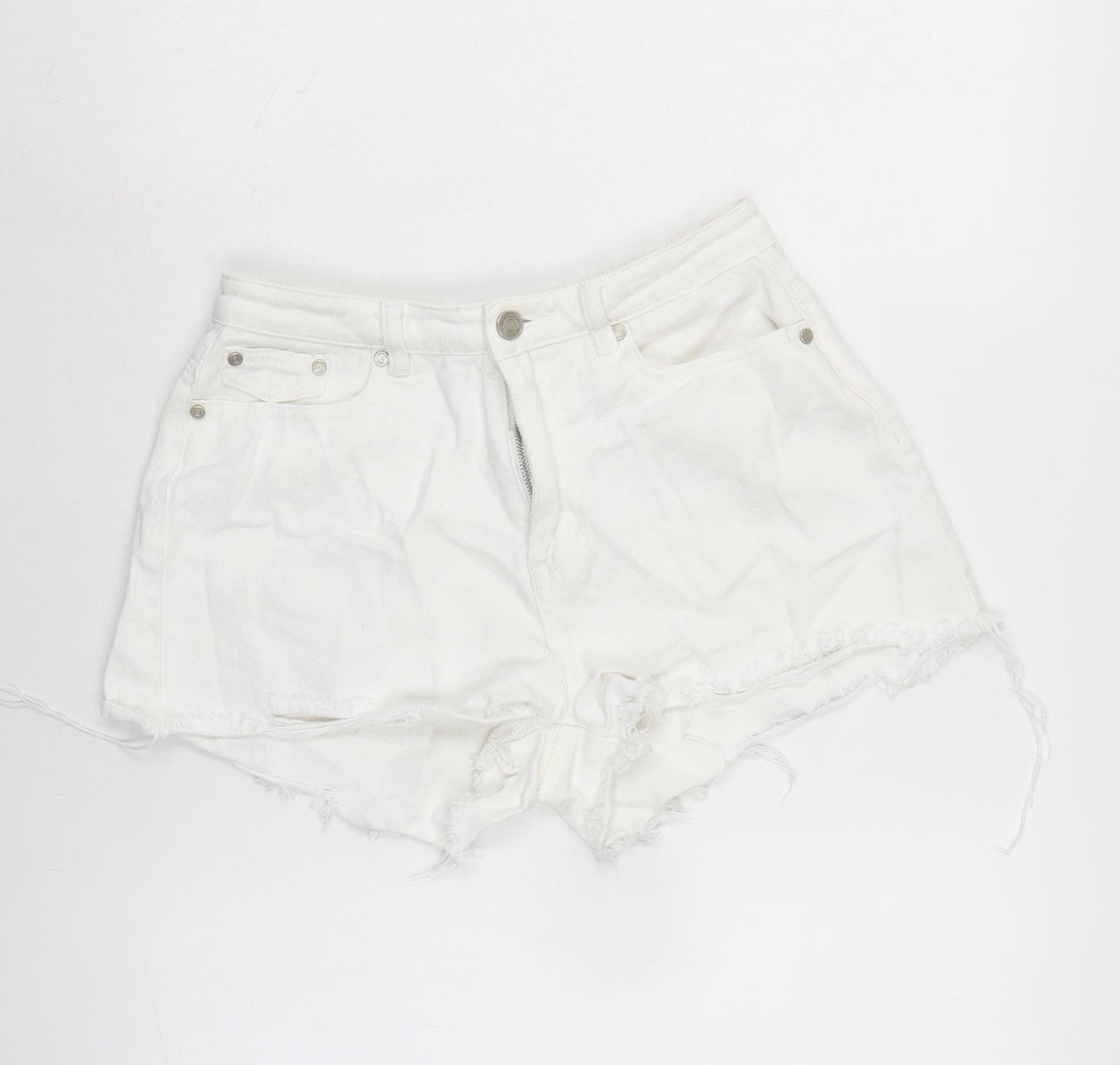 Missguided Womens White Cotton Cut-Off Shorts Size 10 Regular Zip