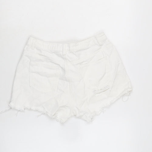 Missguided Womens White Cotton Cut-Off Shorts Size 10 Regular Zip