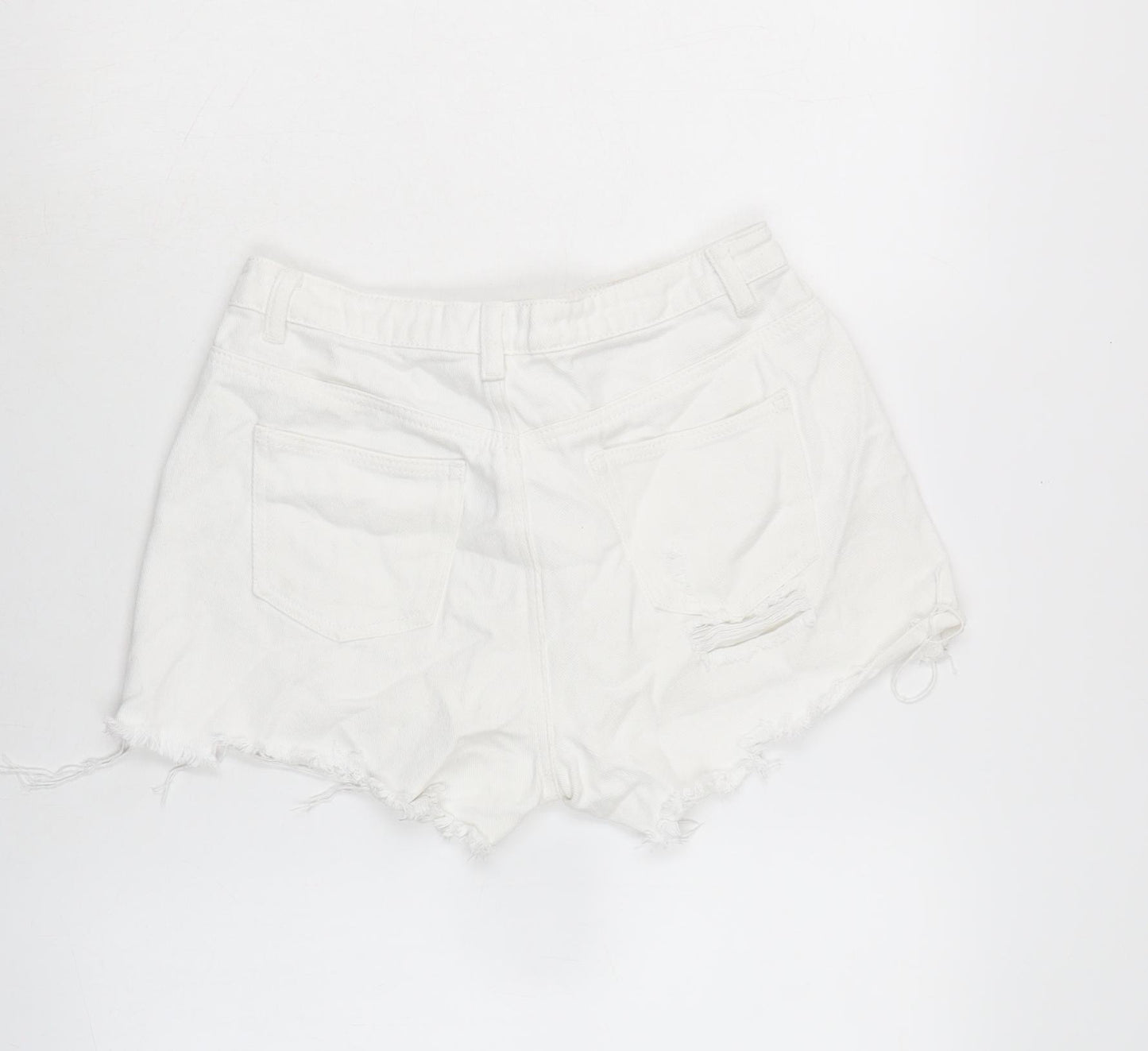 Missguided Womens White Cotton Cut-Off Shorts Size 10 Regular Zip