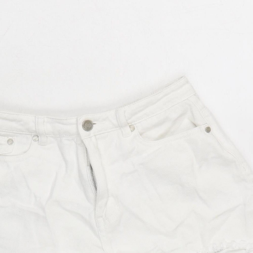 Missguided Womens White Cotton Cut-Off Shorts Size 10 Regular Zip