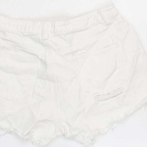 Missguided Womens White Cotton Cut-Off Shorts Size 10 Regular Zip