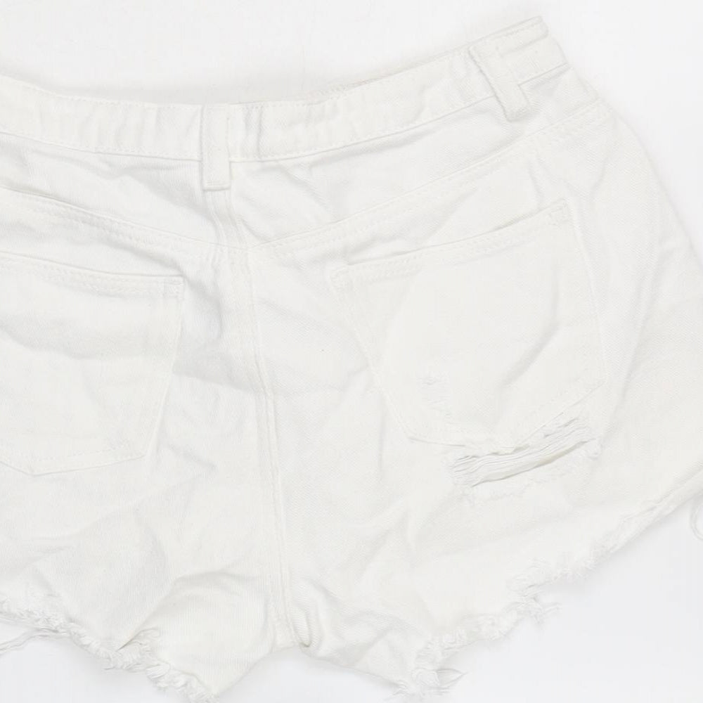 Missguided Womens White Cotton Cut-Off Shorts Size 10 Regular Zip