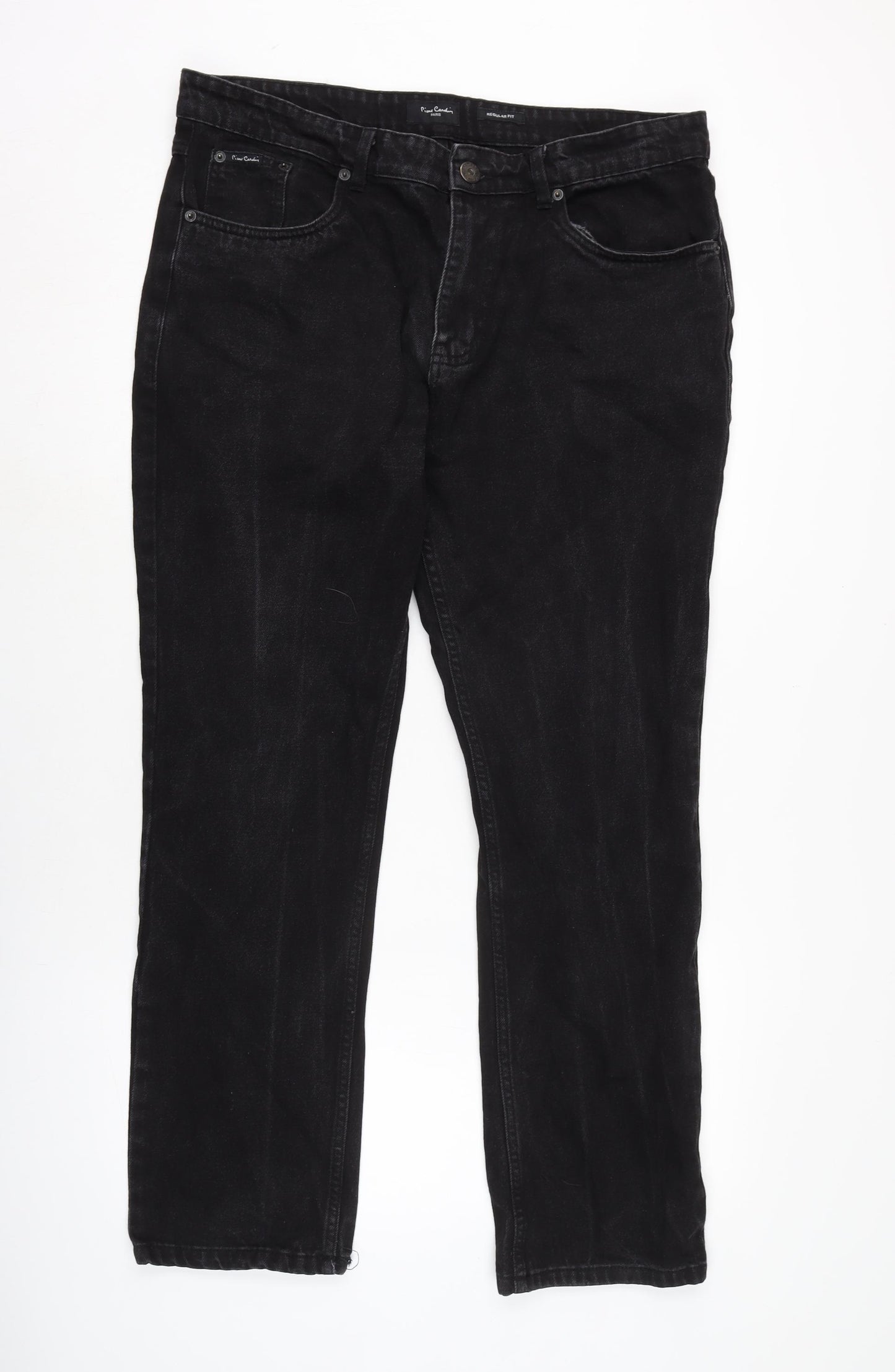Pierre Cardin Mens Black Cotton Straight Jeans Size 38 in L29 in Regular Zip