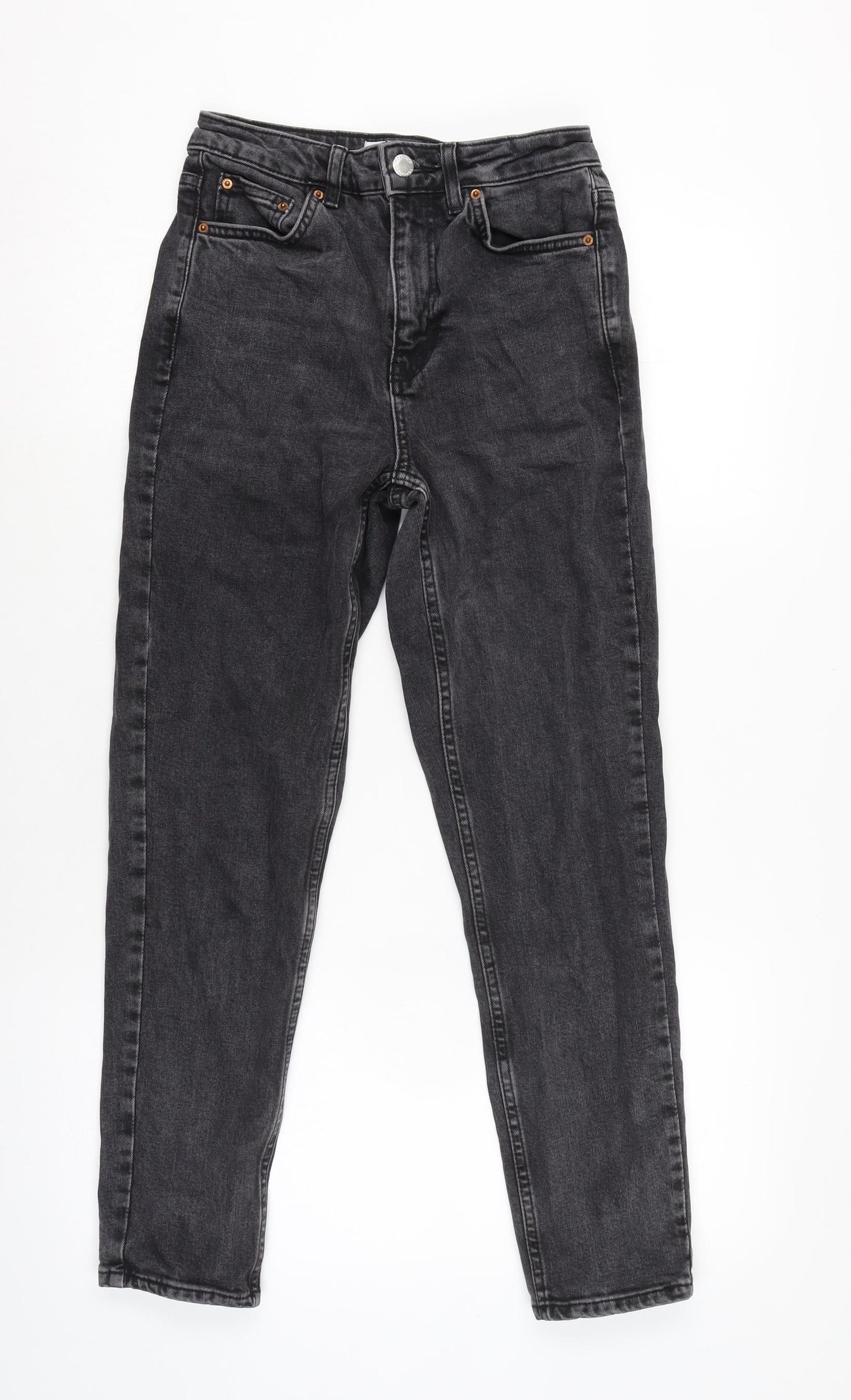 Topshop Womens Grey Cotton Blend Straight Jeans Size 24 in L25 in Regular Zip