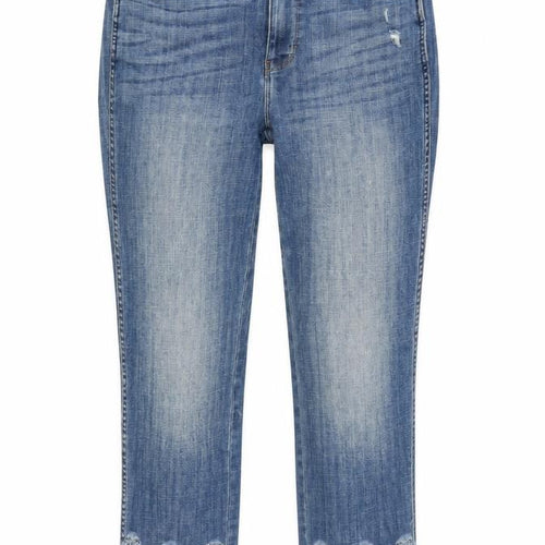 White House Black Market Womens Blue Cotton Blend Cropped Jeans Size 28 in L26.5 in Regular Zip - Embelished cuff.- Distressed.