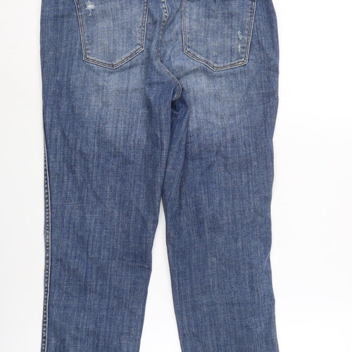 White House Black Market Womens Blue Cotton Blend Cropped Jeans Size 28 in L26.5 in Regular Zip - Embelished cuff.- Distressed.