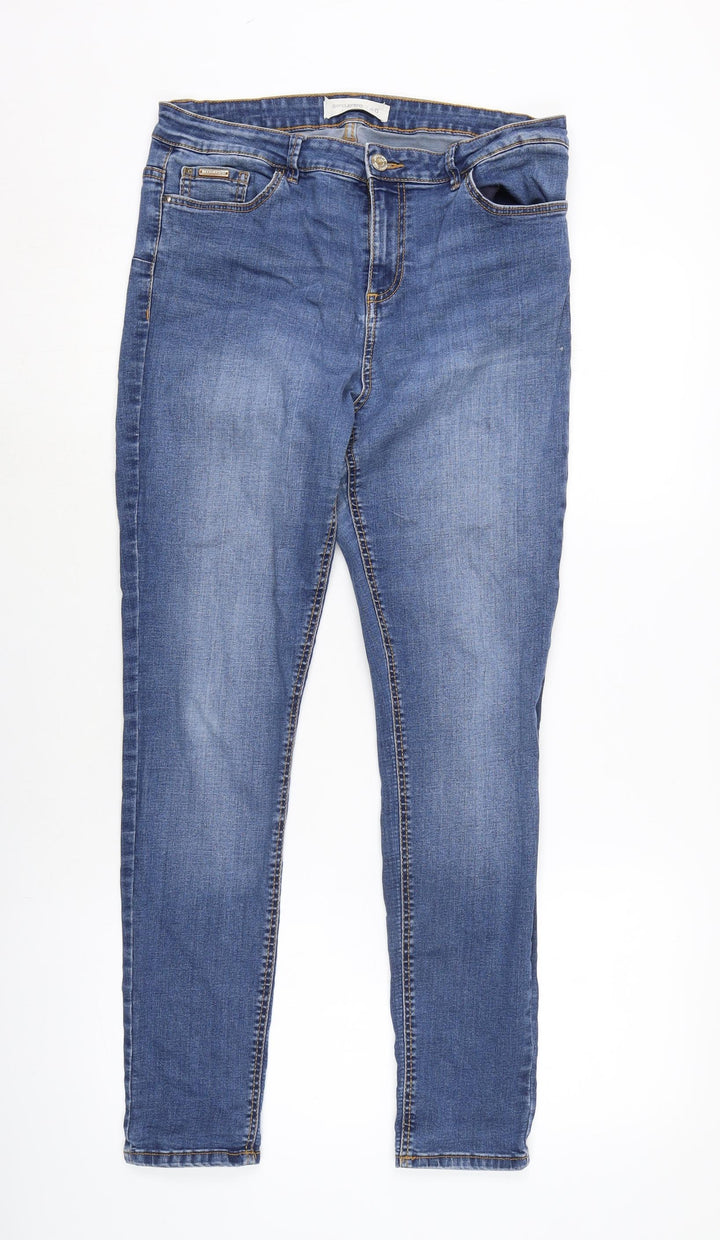 Encuentro Womens Blue Cotton Blend Tapered Jeans Size 12 L28 in Regular Zip