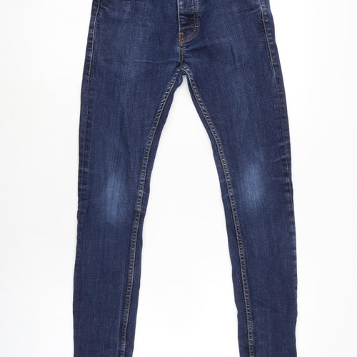 Topman Mens Blue Cotton Blend Skinny Jeans Size 26 in L28 in Regular Button